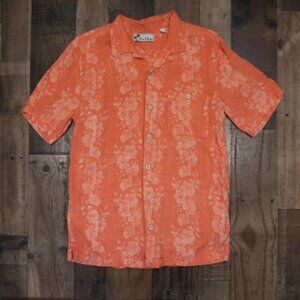 Oliver & Burke Mens Large Orange Floral Hawaiian Button Up Coral